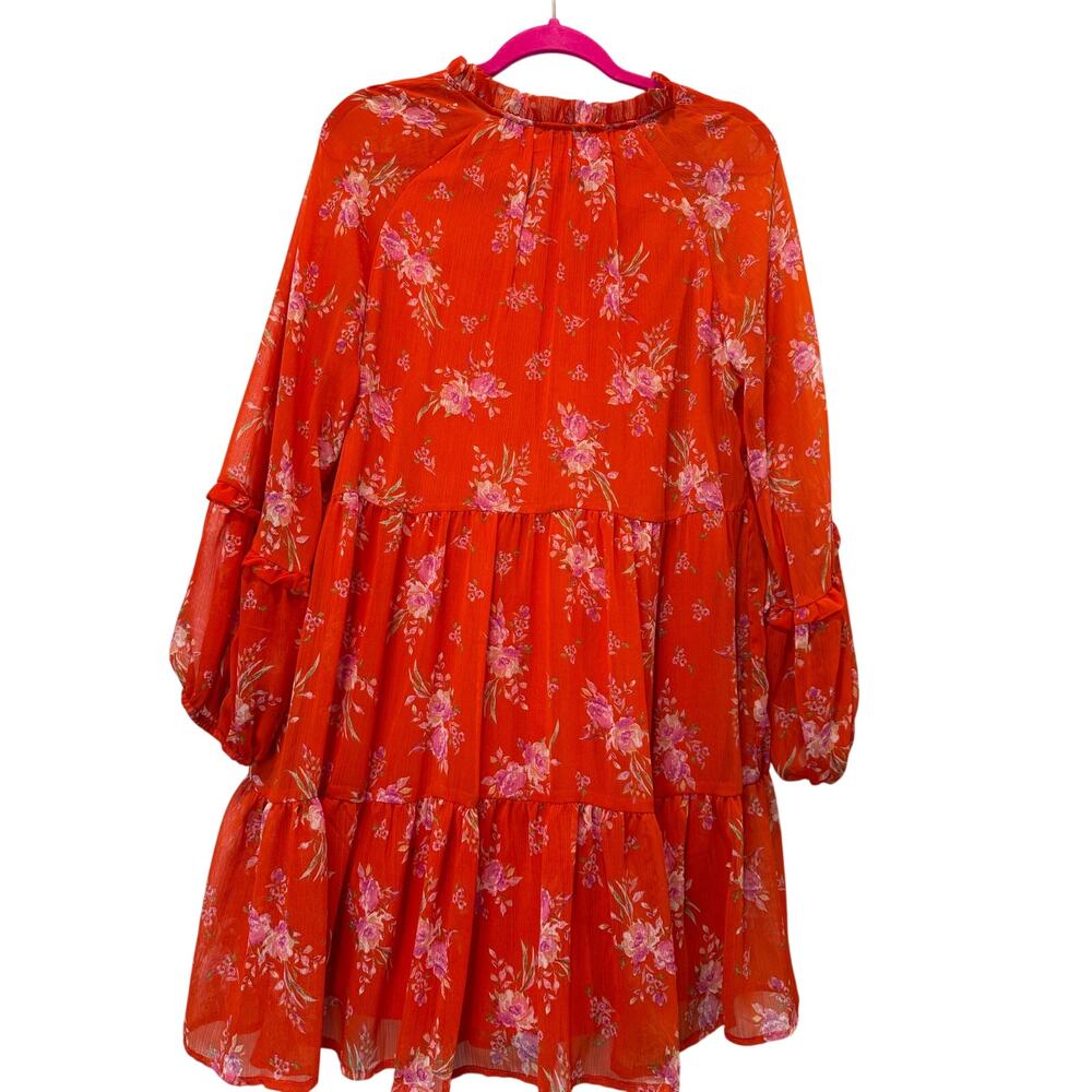 Vince Camuto Dress Sheer Long Sleeve V-Neck babydoll Dress Ruffle Hem Size M - Picture 2 of 6